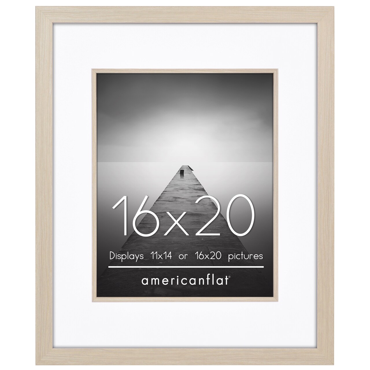 Americanflat 16x20 Picture Frame with Decorative Inner Mat Accent - Use as 11x14 photo frame with the Mat or as 16x20 frame without the Mat - Statement Frame with Polished Plexiglass